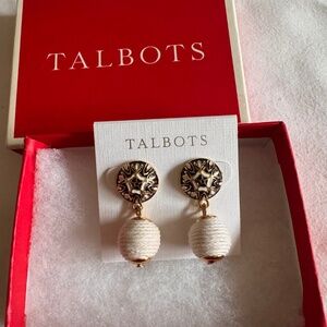 Talbots Enamel & Raffia Sphere Stud Earrings,Gold and White, NWT